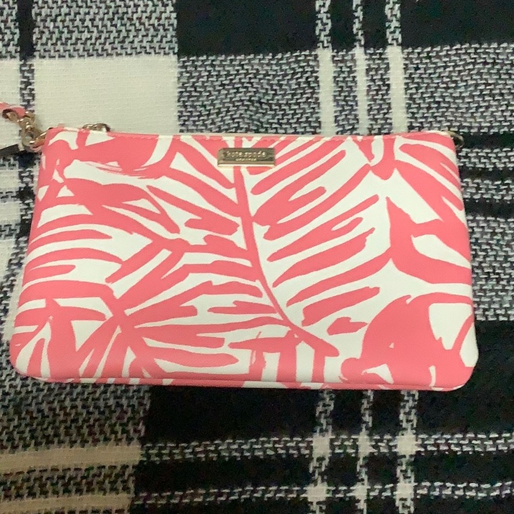 🔴 Kate spade pink & white tropical print wristlet - Picture 2 of 14